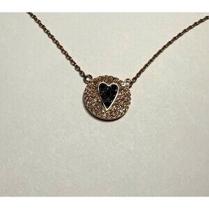 FOSSIL Gold Toned Black Crystal Heart Pendant 18 Inch Necklace Dainty